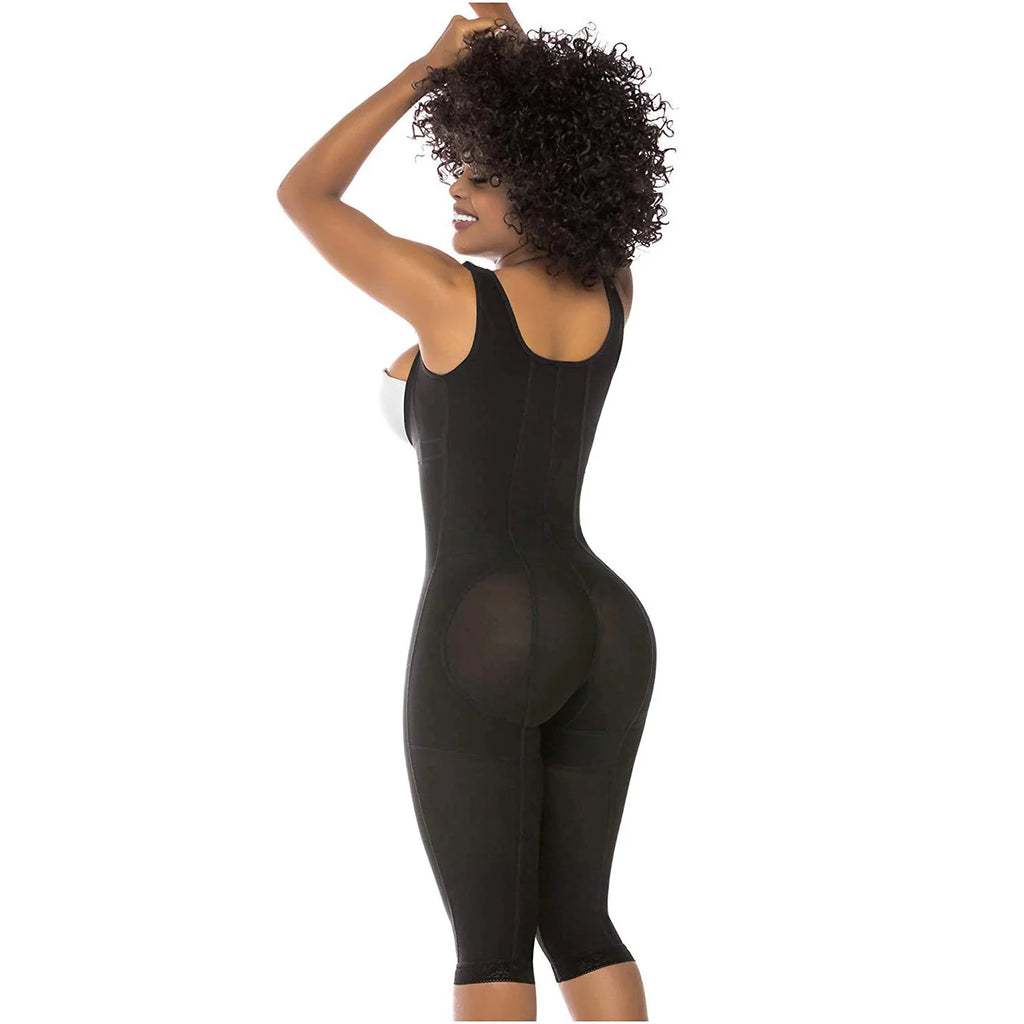 Fajas Salome 520 black full-body post-surgery faja colombiana with butt lifter cutout, Colombian shapewear back view