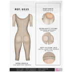 Fajas Salome 0525 beige full-body post-surgery faja with short sleeves, open crotch, butt lifting Colombian shapewear front v