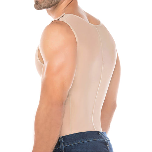 Fajas Salome SH-122C nude men's compression body shaper vest with front zipper, Colombian shapewear side view