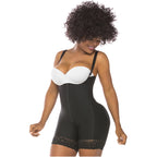 Fajas Salome 215 black full-body Colombian shapewear with zipper closure and lace hem, post-surgery compression faja front vi