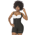 Fajas Salome 216 black open-bust body shaper with zipper closure and lace trim, daily Colombian shapewear front view