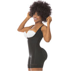 Fajas Salome 216 black open-bust Colombian shapewear bodysuit with lace hem, daily body shaper side view