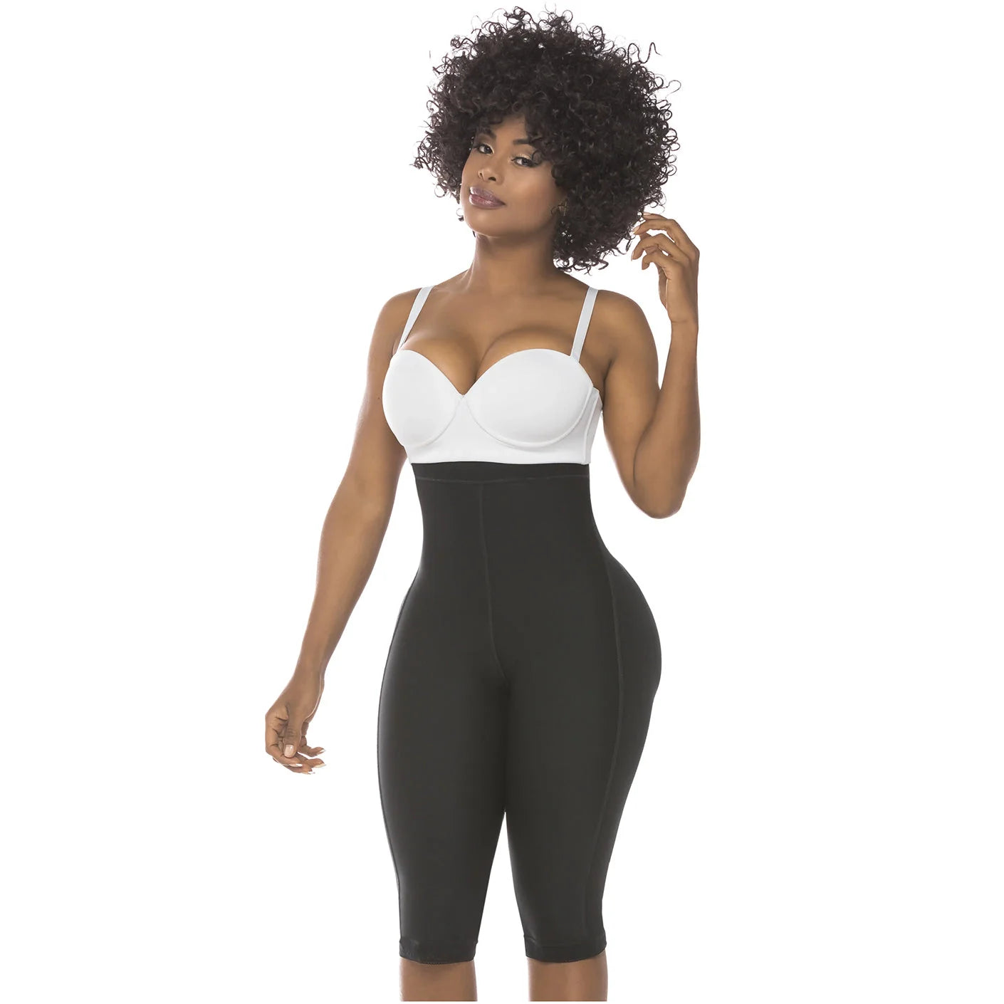Fajas Salome 219 black high-waist shaper shorts front view, Colombian shapewear faja colombiana for daily body shaper use