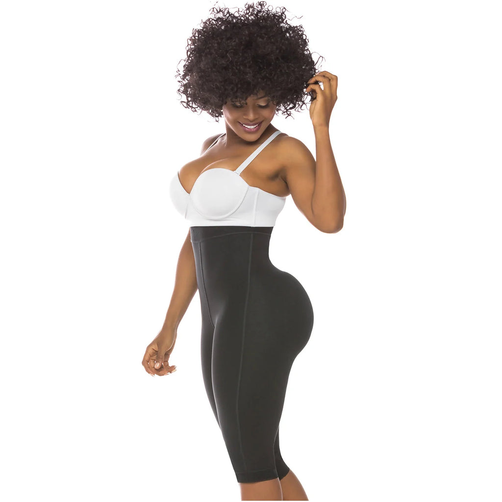 Fajas Salome 219 black high-waist shaper shorts side view, Colombian shapewear butt-lifting faja for women daily use