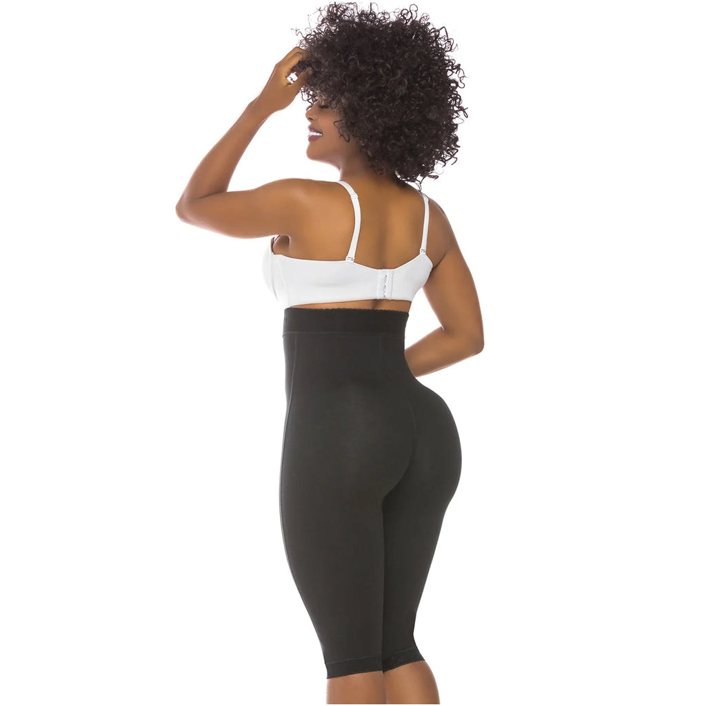Fajas Salome 219 black high-waist shaper shorts back view, Colombian shapewear compression garment for women daily use