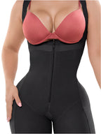 Fajas Salome 232 black full-body Colombian shapewear with front zipper closure, post-surgery compression faja front view
