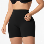 Fajas Salome 2410 black high-waist shaper shorts front view, Colombian shapewear body shaper for daily tummy control women