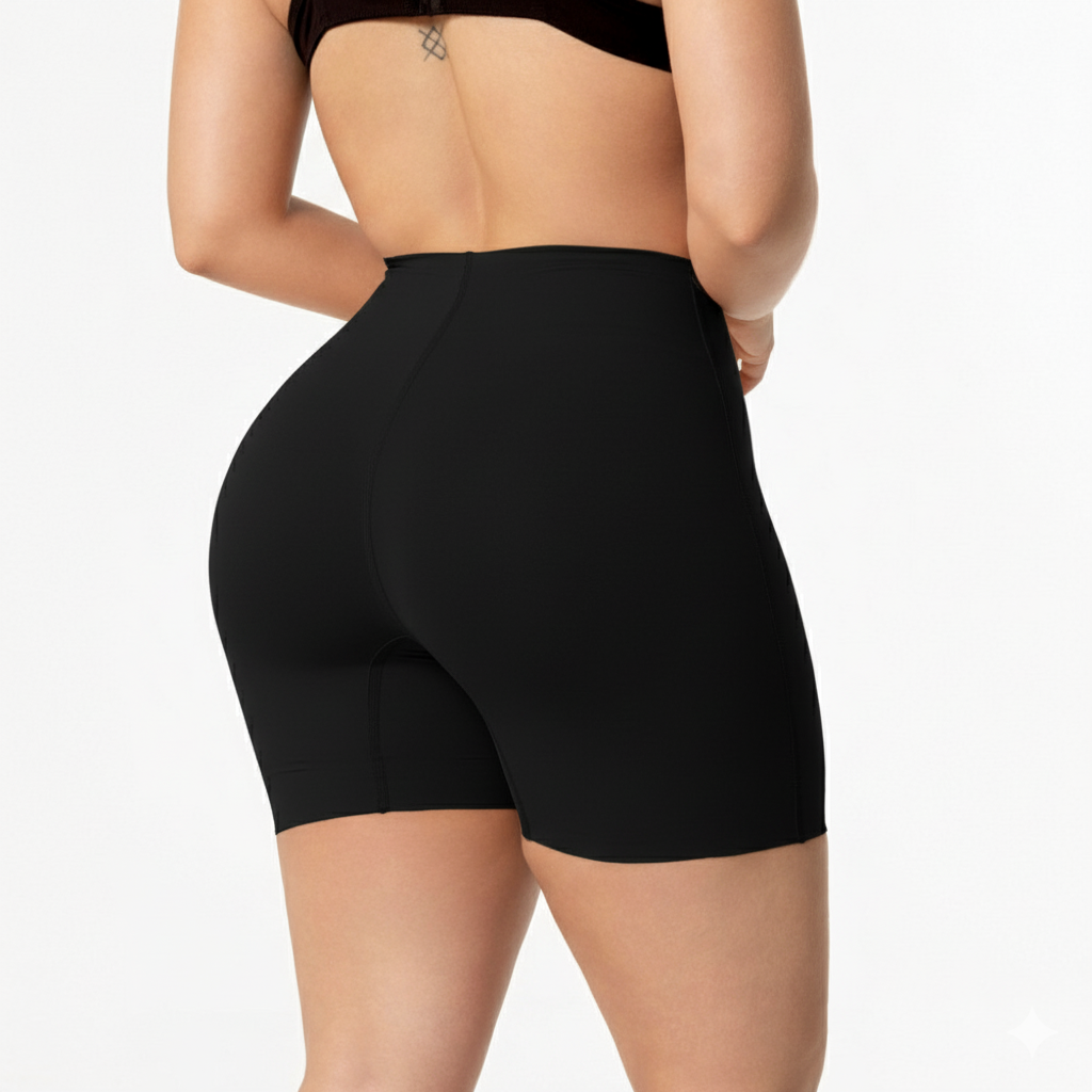 Fajas Salome 2410 black shaper shorts back view, high-waist Colombian shapewear compression garment for women