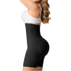Fajas Salome 2410 black high-waist butt-lifting shorts, Colombian shapewear body shaper for daily use side view