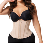 Fajas Salome 4101 beige zipper waist trainer front view, Colombian shapewear cincher for daily compression and slimming