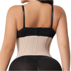 Fajas Salome 4101 beige waist trainer with boning back view, Colombian shapewear compression garment for daily use
