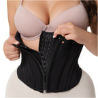 Fajas Salome 4101 black waist trainer with zipper and hook closure, high-compression Colombian shapewear for daily shaping