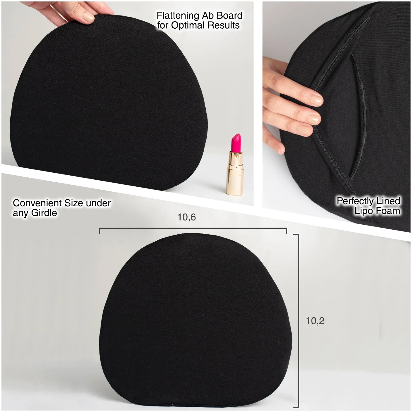 Fajas Salome black lipo foam ab board flattening panel, post-surgery Colombian shapewear accessory 10.6x10.2 inches