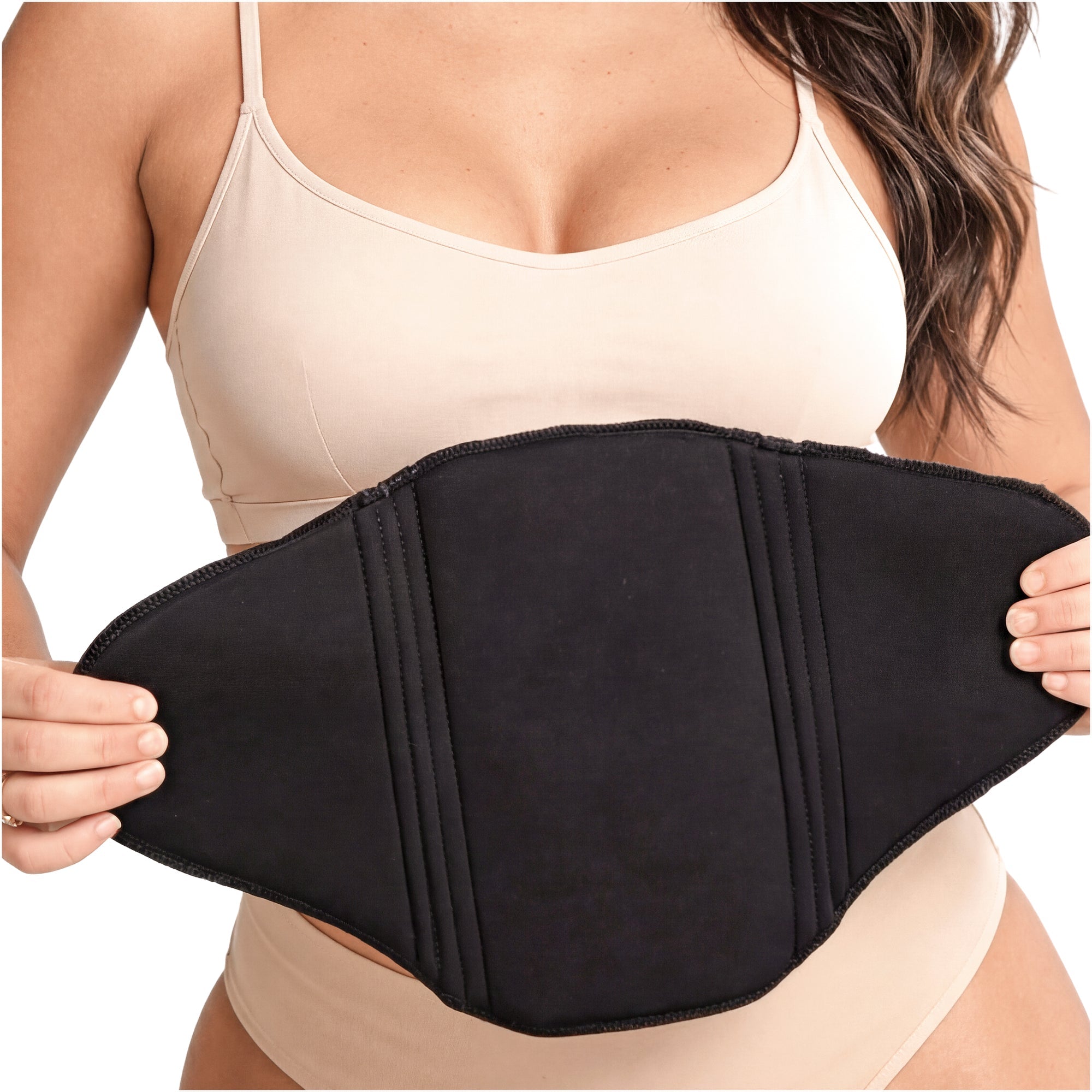 Fajas Salome 2516NEU black neoprene waist trainer belt Colombian shapewear compression garment lifestyle front view