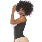 Fajas Salome 313 black open-bust vest Colombian shapewear with hook closure and nude panty, daily body shaper side view