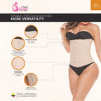 Fajas Salome 315-1 beige strapless waist trainer with front zipper hooks, Colombian shapewear for daily body shaping