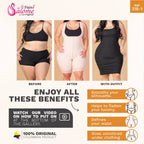 Fajas Salome 315-1 beige full-body Colombian shapewear before and after comparison, zip-front body shaper for women