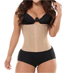 Fajas Salome 315 beige waist trainer with boning and hook closure, Colombian shapewear for daily body shaper use front view