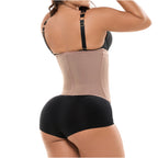 Fajas Salome 315 nude waist trainer with bra straps back view, Colombian shapewear compression garment for women