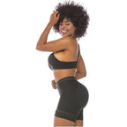 Fajas Salome 321 black butt-lifting shaper shorts with lace trim, Colombian shapewear body shaper side view