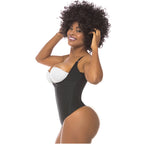 Fajas Salome 351 black open-bust thong bodysuit with zipper closure, daily Colombian shapewear side view