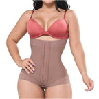 Fajas Salome 412 mocha open-bust panty body shaper with hook closure, daily Colombian shapewear for women front view