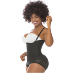 Fajas Salome 412 black open-bust panty body shaper with lace trim, daily Colombian shapewear for women side view