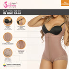 Fajas Salome 413CCB beige open-bust panty body shaper with hook closure, daily Colombian shapewear for women front view