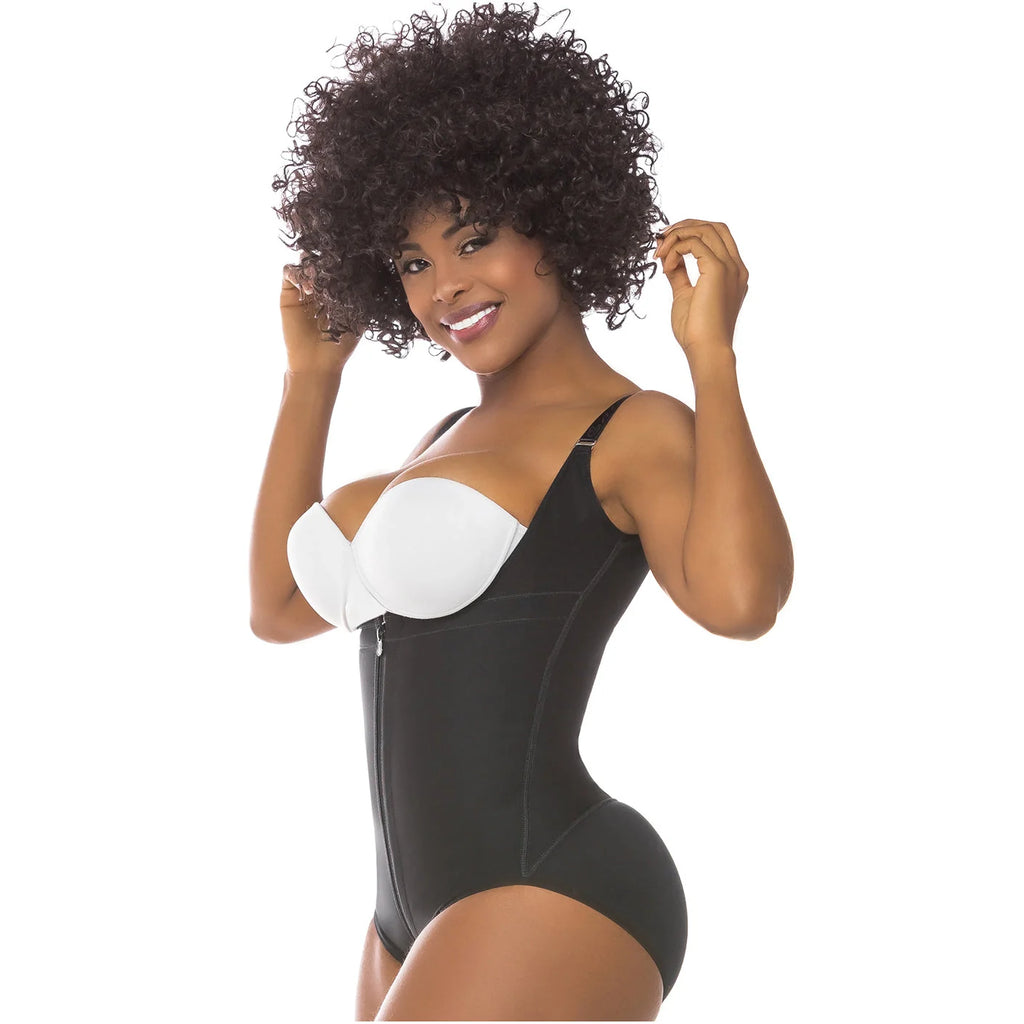 Fajas Salome 417 black open-bust body shaper with zipper closure, daily Colombian shapewear panty faja side view