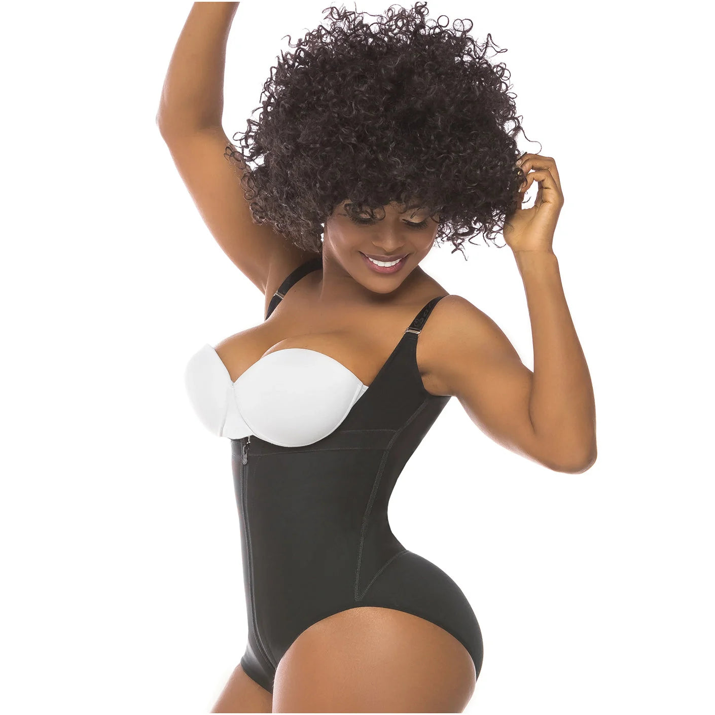 Fajas Salome 417 black open-bust body shaper with zipper closure, daily Colombian shapewear panty faja side view