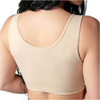 Fajas Salome 8501 beige crop top body shaper back view, Colombian shapewear wide straps bra for daily use women