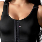 Fajas Salome 8501 black front-closure Colombian shapewear bra top with hook fastening, post-surgery compression garment front