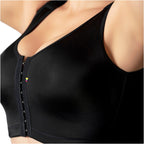 Fajas Salome 8501 black front-closure compression bra, Colombian shapewear post-surgery support top for women front view