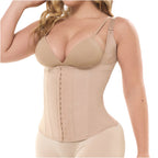 Fajas Salome 63136 beige open-bust waist cincher with hook closure, daily Colombian shapewear body shaper front view