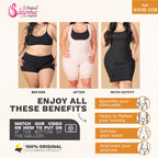 Fajas Salome 63136 CCB beige open-bust daily body shaper with zipper closure, Colombian shapewear before and after front view