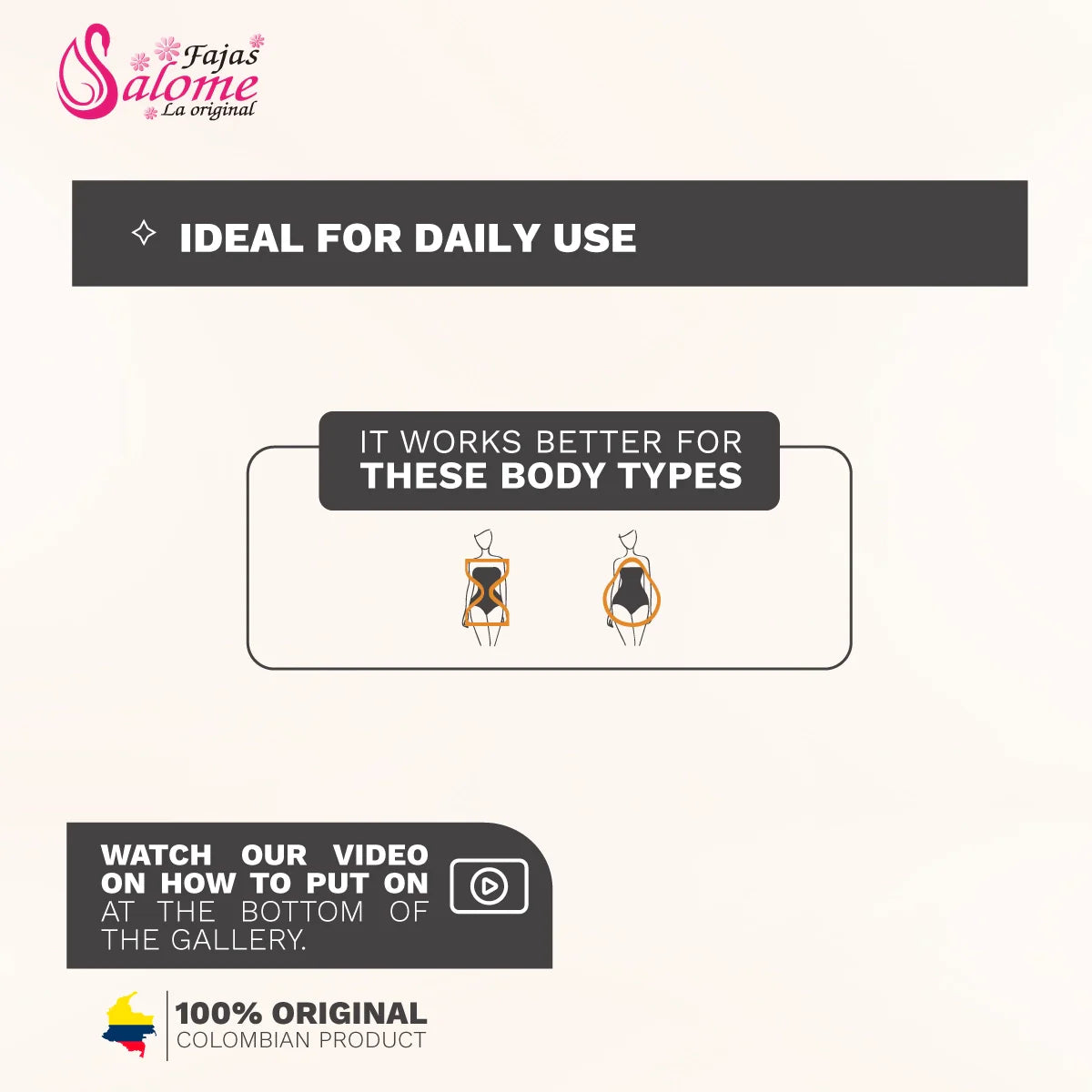 Fajas Salome daily open-bust body shaper ideal for hourglass and round body types, Colombian shapewear for women