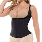 Fajas Salome black open-bust waist cincher with hook closure, daily Colombian shapewear body shaper front view