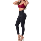 Fajas Salome 6501 black high-waist shaper leggings with zipper closure, Colombian shapewear body shaper side view