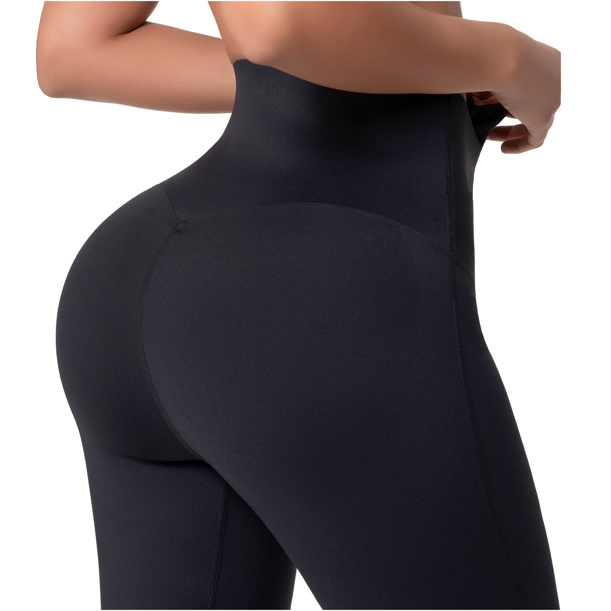Fajas Salome 6501 black high-waist Colombian shapewear shorts with butt-lifting design, women's body shaper back view