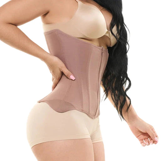 Fajas Salome 7011 mocha waist trainer with zipper closure, Colombian shapewear for daily body shaper use side view