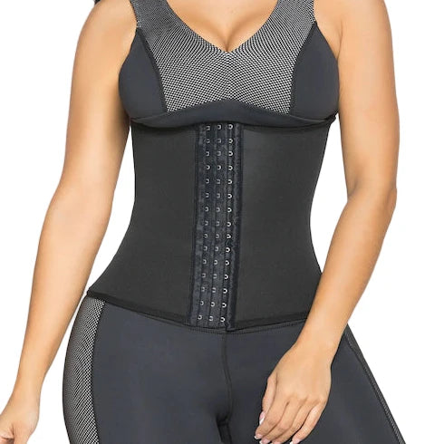 Fajas Salome 852 black waist trainer with hook closure, Colombian shapewear for women daily compression and workout support