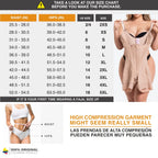 Fajas Salome 313 nude open-bust Colombian shapewear size chart with compression garment fitting guide for women