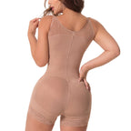 Fajas Salome 6066 nude full-body Colombian shapewear bodysuit with lace trim, daily body shaper back view for women
