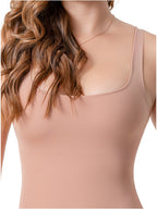 Fajas Salome BCB5 nude square-neck tank faja colombiana with wide straps, post-surgery Colombian shapewear front view