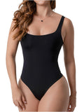 Fajas Salome BCB5 black thong bodysuit Colombian shapewear post-surgery compression garment square neckline front view