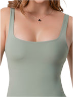 Fajas Salome BCB5 sage green tank bodysuit faja colombiana with square neckline, post-surgery full-body compression garment f