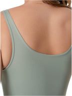 Fajas Salome BCB5 sage green post-surgery faja colombiana open back tank bodysuit, full-body compression garment back view