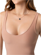 Fajas Salome BCB5 rose gold chain necklace with black clover pendant lifestyle view, Colombian shapewear post-surgery collect