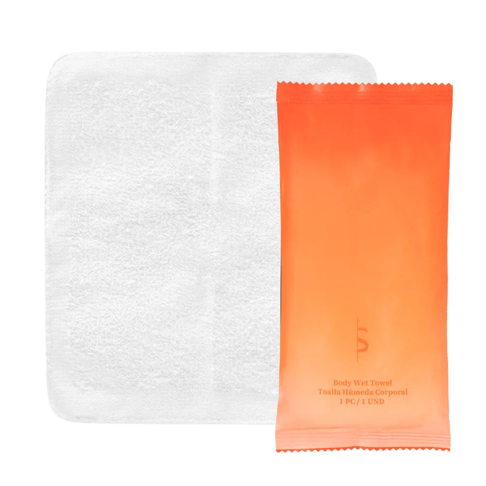 Be Shapy orange body wet towel wipe single pack accessory for Colombian shapewear faja colombiana post-surgery care