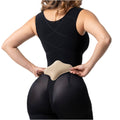 Fajas Salome 2506 black Colombian shapewear bodysuit with lumbar pad back view, post-surgery faja colombiana for women